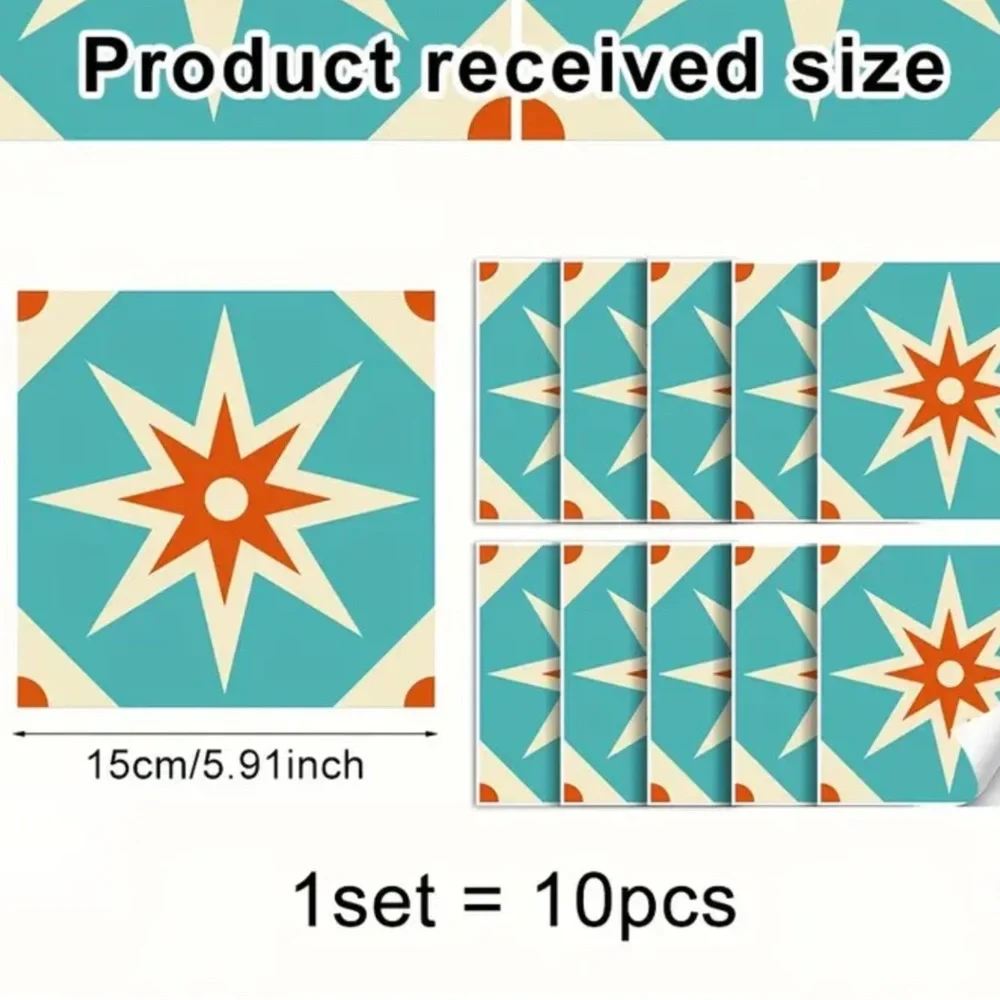 Teal and Orange Peel & Stick Star Pattern Tiles